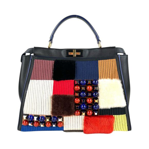 Fendi Studded Patchwork Peekaboo Handbag - Picture 1 of 9